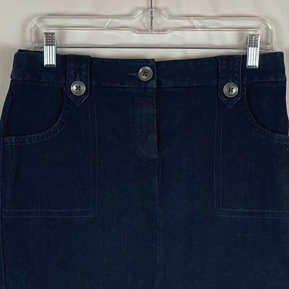 LOFT Blue Denim Cotton Blend Dark Wash Boho Cottage Jean Skirt NWOT Size 4P - Picture 2 of 10